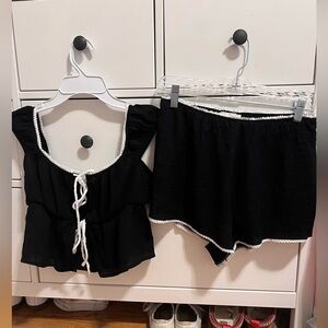 Black Two-Piece Set with White Trim